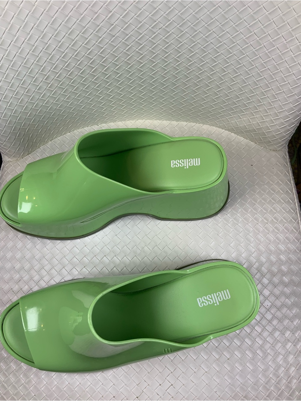 Melissa Glossy Light Green Slip-On Platform Clogs - Picture 3 of 10